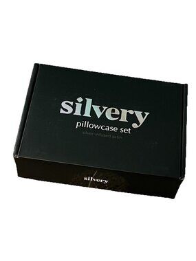 NEW Silvery Pillow Case Set King Size 20x36 Gray Satin Zip Closure  + Sleep Mask